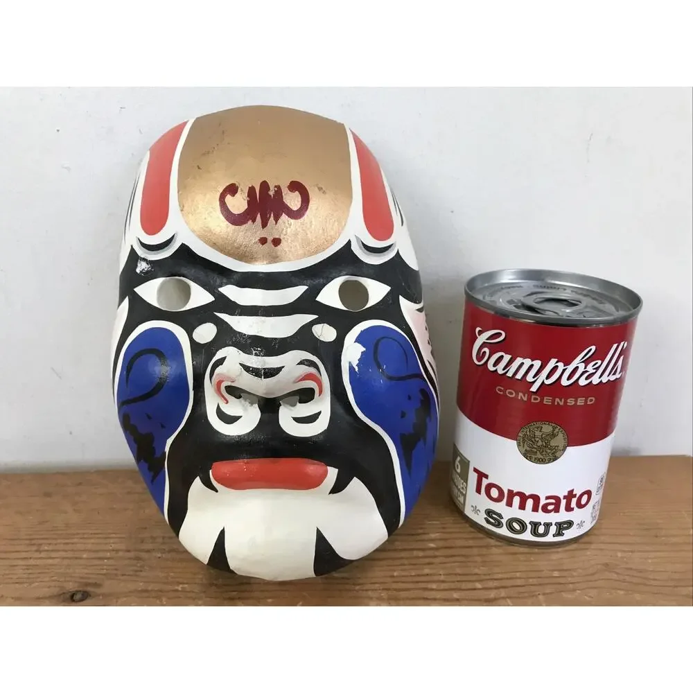 Vintage Chinese New Year Red Blue Gold Paper Plaster Painted Face Opera Mask